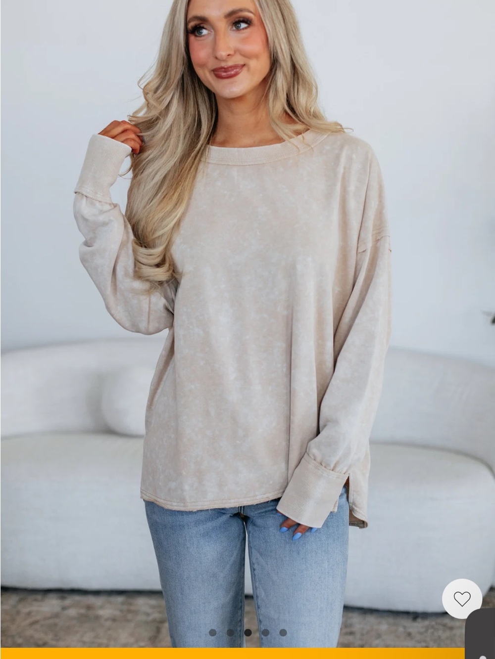 white birch Beige Mineral-Wash Long Sleeve Sweatshirt - Picture 3 of 10